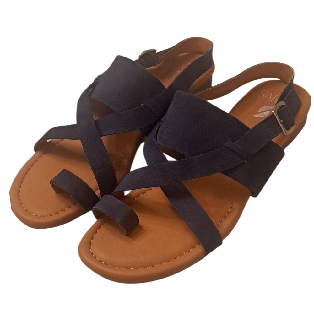 Sarto Franco Navy Toe Loop Flat Sandals